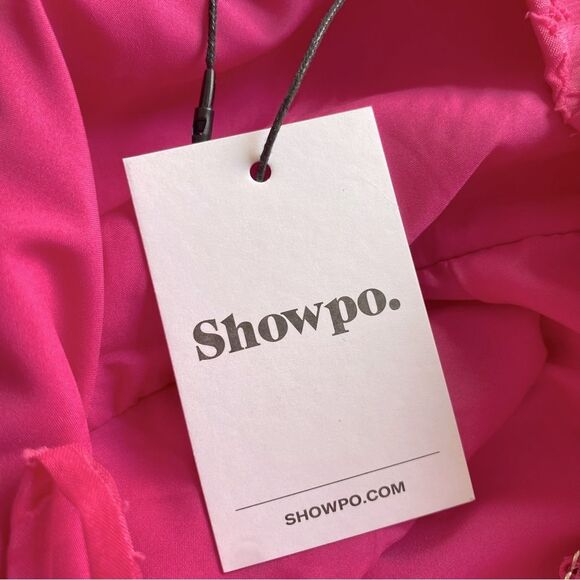 SHOWPO Dress Philine NWT Flowy V Neck Fit and Flare Maxi Jacquard Pink Size US 8 - Picture 9 of 14